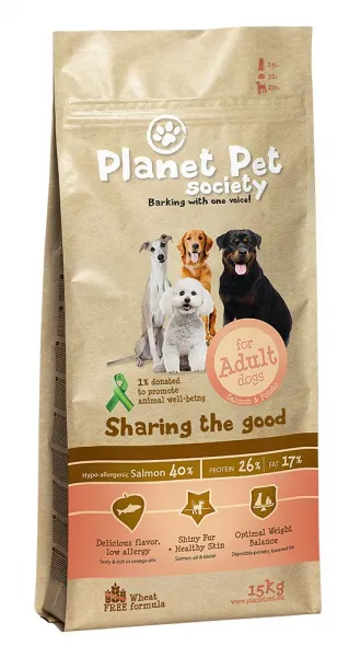 Planet Pet Society Salmon & Potato - пълноценна суха храна за кучета над 1г. със сьомга и картофи подходяща за всички породи - 15кг.