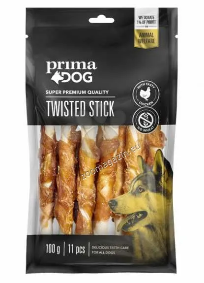 Prima Dog Twisted Stick with Chicken - пръчица от телешка кожа обвита с пилешко месо 13см. - 45бр. (400гр.)