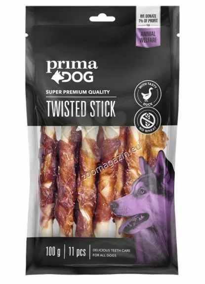 Prima Dog Twisted Stick with Duck - пръчица от телешка кожа обвита с патешко месо 13см. - 11бр. (100гр.)