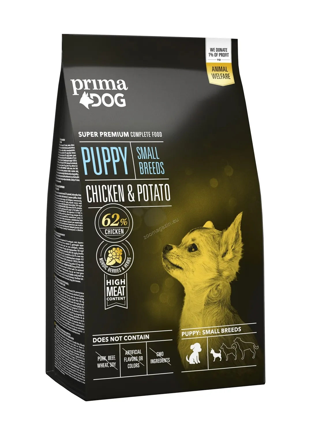Prima Dog Puppy Small Breeds Chicken & Potato - пълноценна храна с пилешко и картофи за малки кучета / 1-10 кг. /, до 12 месеца/ - 2кг.