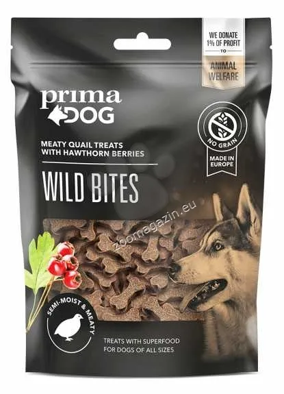 Prima Dog Wild Bites Quail with Hawthorn Berries - деликатесно лакомство с месо от пъдпъдък - 150гр.