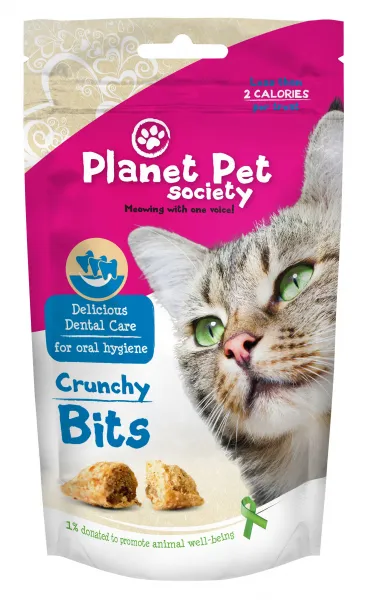 Planet Pet Society Crunchy Bits for dental care - деликатесно лакомство за котки, за здрави и бели зъби - 40гр.