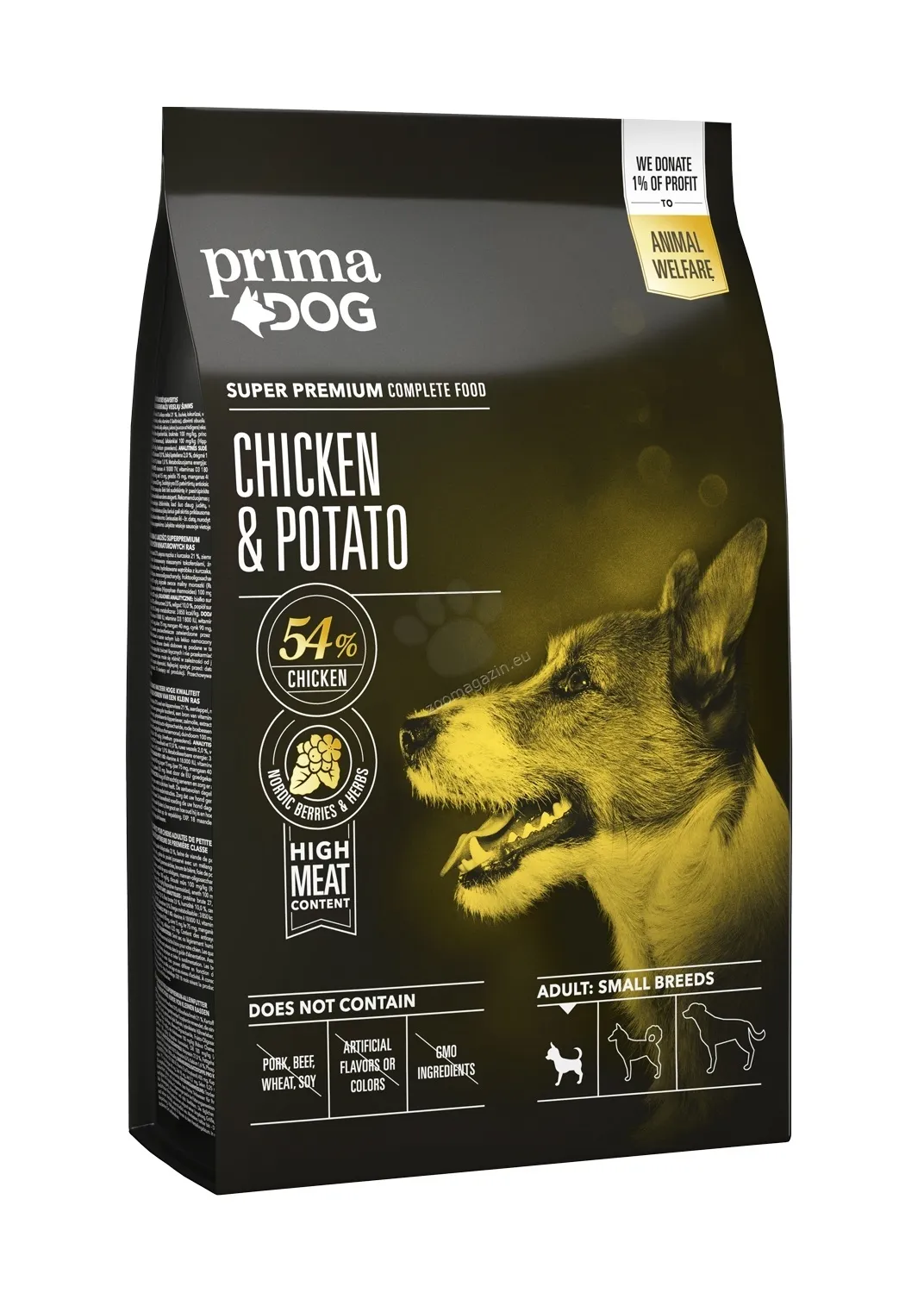 Prima Dog Adult Small Breeds Chicken & Potato - пълноценна съха храна за дребни кучета до 10кг., над 1г. с пилешко месо и картофи - 1.5кг.