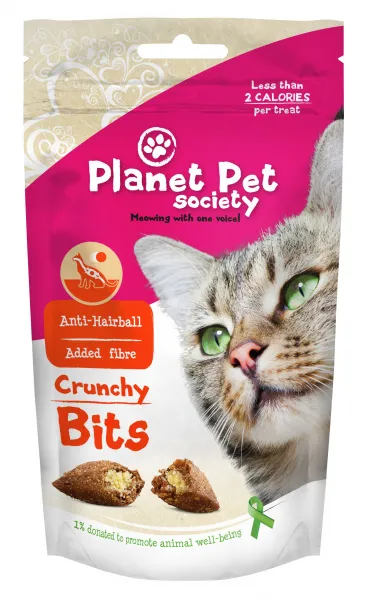 Planet Pet Crunchy Bits for Hairball Prevention - деликатесно лакомство за котки с превенция срещу образуване на космени топки в стомаха - 40гр.
