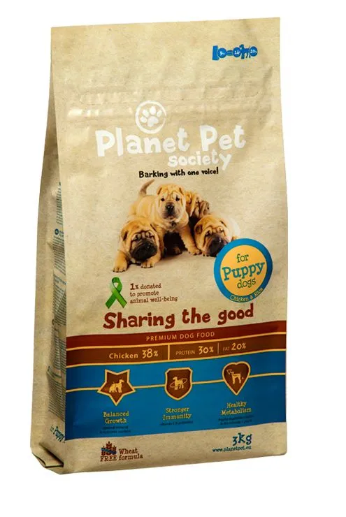 Planet Pet Society Puppy - пълноценна храна за кучета от малки (1 - 10кг.) и средни (10 - 30кг.) породи и възраст 2-12 месеца - 15кг.