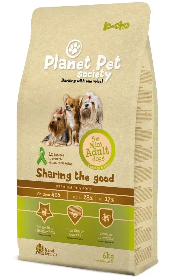 Planet Pet Society Mini Adult - пълноценна храна за кучета малки породи (1-10кг.) и възраст над 12 месеца - 6кг.