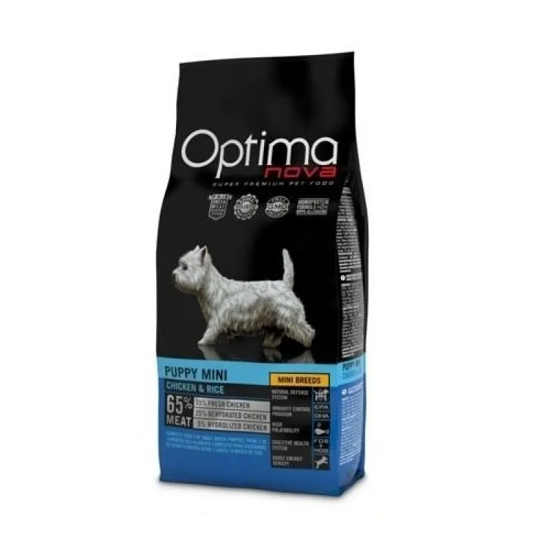 Optima nova Puppy Mini Chicken & Rice - храна за подрастващи кученца от дребни породи с пилешко месо и ориз - 2кг.