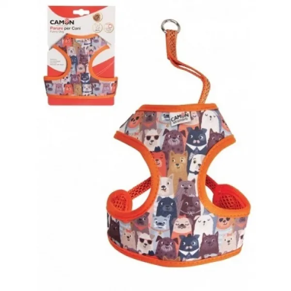 Camon Dog Harness And Leash Set Funny Dogs - Комплект Текстилен Нагръдник С Повод За Куче