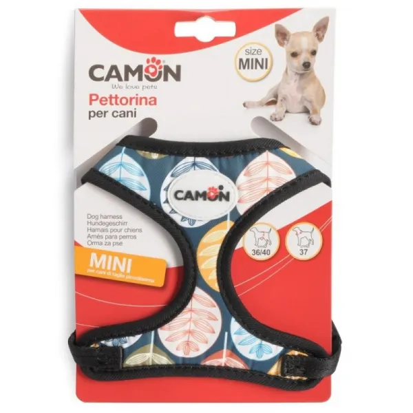 Camon Adjustable Harness With Leash For Mini Dog Breeds - Leaves - Комплект Текстилен Нагръдник С Повод За Кучета Мини Породи