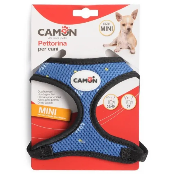 Camon Adjustable Harness With Leash For Mini Dog Breeds - Blue Sky - Комплект Текстилен Нагръдник С Повод За Кучета Мини Породи