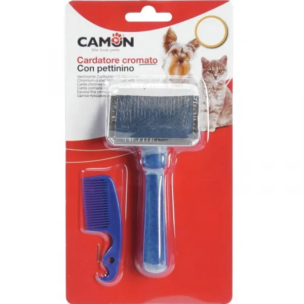 Camon Chrome-Plated Slicker Brush With Small Comb L  - Четка За Фино Разресване