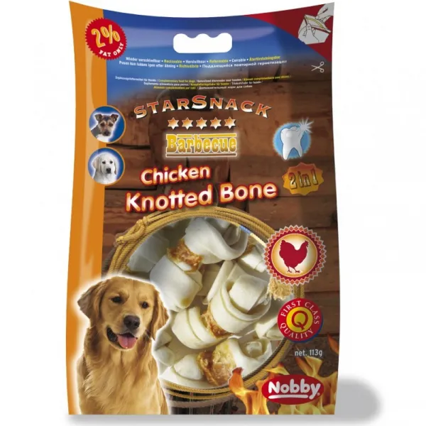 Nobby StarSnack BBQ Chicken Knotted Bone - Лакомства За Кучета Вързан Кожен Кокал С Пилешко Месо - 113гр.