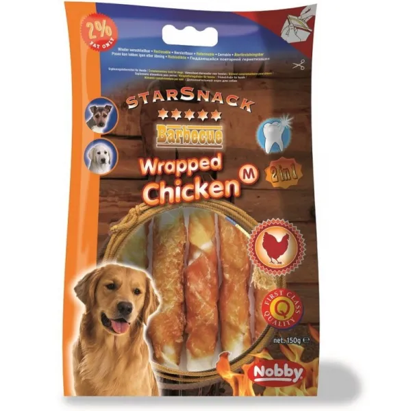 Nobby StarSnack BBQ Wrapped Chicken M - Лакомства За Кучета Кожени Солети Обвити С Пилешко Месо - 150гр. 1