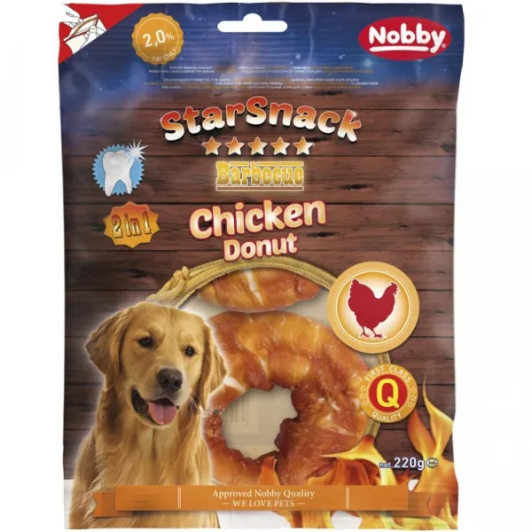 Nobby StarSnack Barbecue Chicken Donut - Лакомства За Кучета Кожени Понички Обвити С Пилешко Месо - 220гр. 1