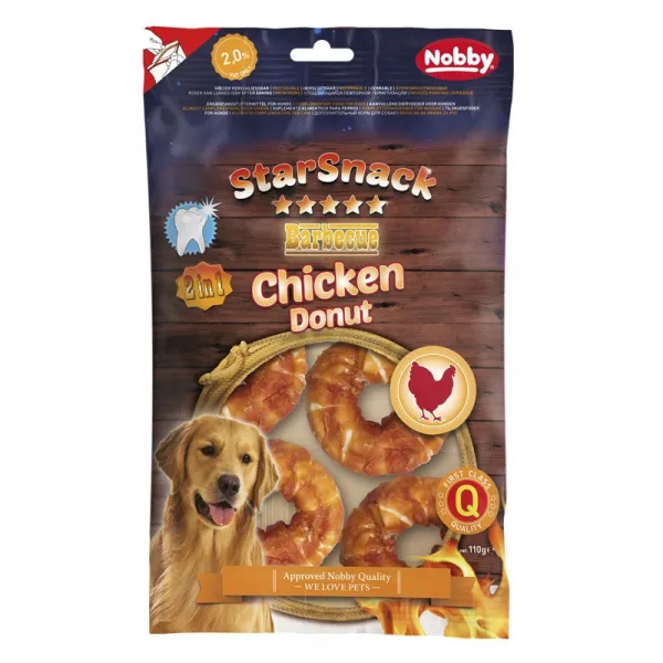 Nobby StarSnack Barbecue Chicken Donut - Лакомства За Кучета Кожени Понички Обвити С Пилешко Месо - 110гр. 1