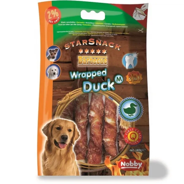 Nobby StarSnack BBQ Wrapped Duck M - Лакомства За Кучета Кожени Солети Обвити С Патешко Месо - 140гр. 1