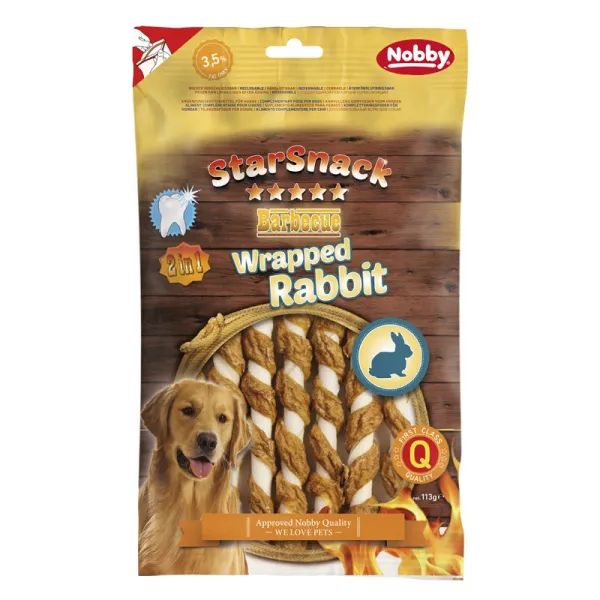 Nobby StarSnack BBQ Wrapped Rabbit - Лакомства За Кучета Кожени Солети Обвити Със Заешко Месо - 113гр. 1