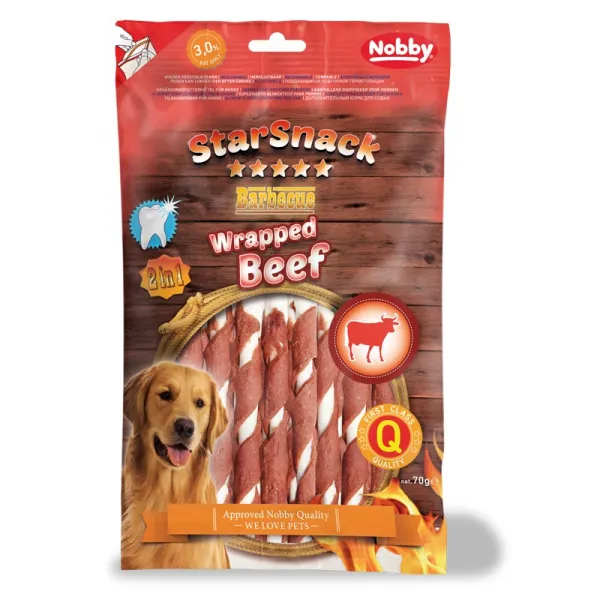 Nobby StarSnack BBQ Wrapped Beef - Лакомства За Кучета Кожени Солети Обвити С Говеждо Месо - 70гр. 1