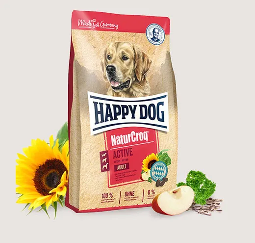 Happy Dog Premium NaturCroq Active - Пълноценна Храна за Енергични, Работни и Спортни Кучета с Пилешко Месо - 15кг.