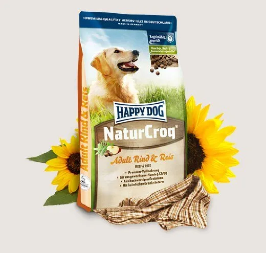 Happy Dog NaturCroq Rind & Reis - Пълноценна Храна с Говеждо Месо, Подходяща за Всички Породи Кучета Над 1г. - 1кг.,4кг.,15кг.