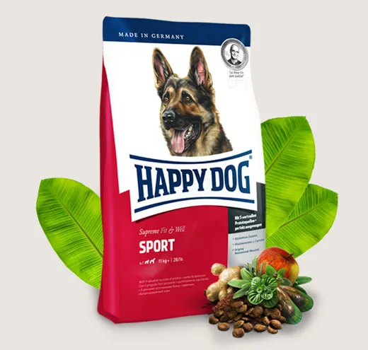  Happy Dog Adult Sport – Храна за Енергични, Работещи Кучета с  Пилешко, Агнешко, Говеждо, Новозеландки Миди и Билки - 14кг.