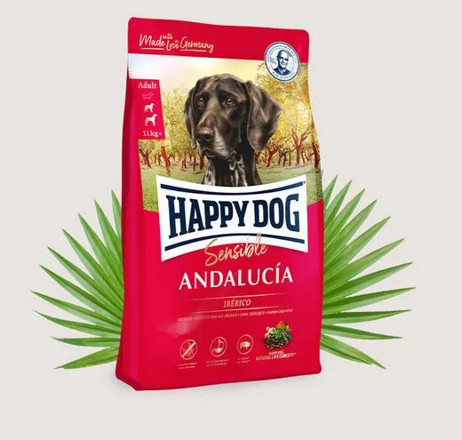 Happy Dog Sensible Spain/Andalusia Ibérico - Храна за Израснали Кучета с Тегло Над 11кг., с Иберийско Свинско и Ориз, Без Глутен и Зърнени Съставки - 2.8кг.,4кг.,11кг.