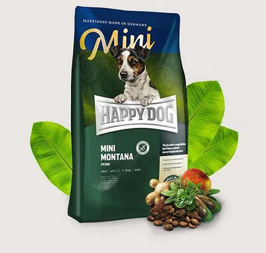 Happy Dog Supreme Mini Montana - Храна за Чувствителни Кучета до10кг., с Конско Месо, Без Зърнени Продукти, за Чувствителни Кучета - 1кг.,4кг.