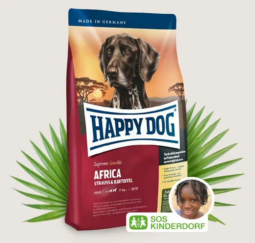 Happy Dog Supreme Africa -  Храна за Алергични и Капризни Кучета Над 10кг., с Месо от Щраус и Картофи - 1кг.,4кг.,12.5кг. 