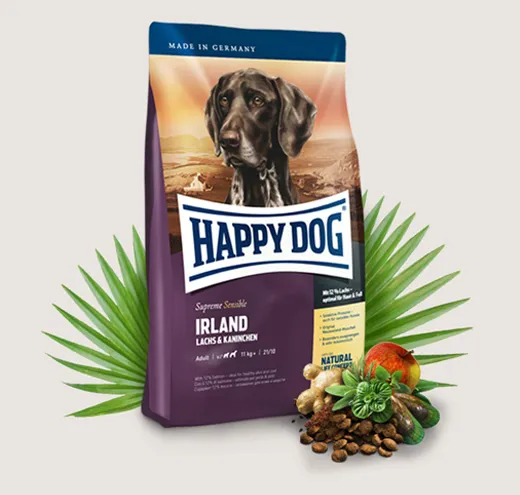Happy Dog Supreme Ireland - Храна за Алергични и Капризни Кучета Над 10кг., с Агнешко,  Сьомга и Билки - 1кг.,4кг.,12.5кг.