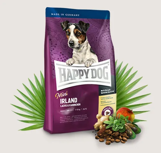 Happy Dog Mini Ireland - Храна за Алергични и Капризни Кучета до 10кг., с Агнешко,  Сьомга и Билки - 1кг.,4кг.,8кг.
