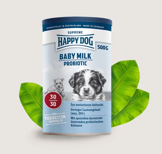 Happy Dog Baby Milk Probiotic - Пробиотично Мляко с Про-Биотични Продукти, Стабилизиращи Чревната Микрофлора, Заместител на Майчиното Мляко - 500гр.