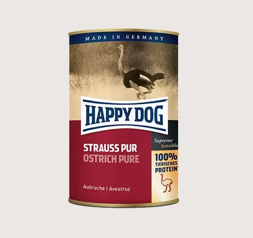 Happy Dog Strauss Pur - Храна за Kучета 100% Месо от Щраус, Без Соя, Оцветители, Зърнени Продукти, Консерванти - 400гр.