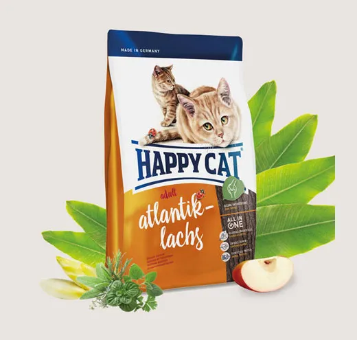 Happy Cat Ѕupreme Adult Atlantik Lachs - Пълноценна Храна за Котки над 1г. с Атлантическа Сьомга - 0.3кг.,1.4кг.,4кг.,10кг.