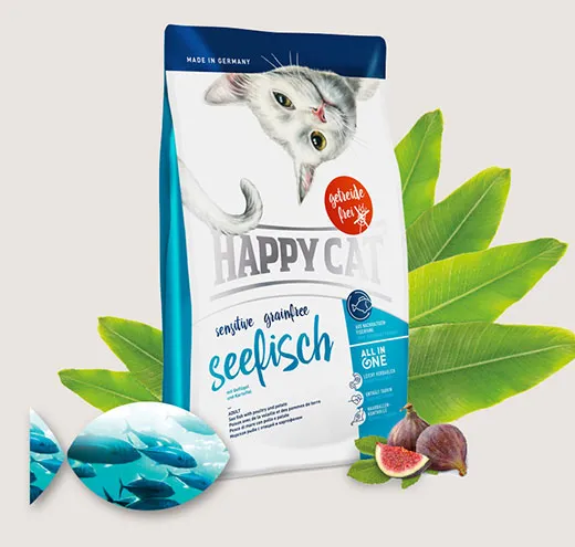 Happy Cat Sensitive Grain Free Seafish - Пълноценна Храна за Котки над 1г. с Морска Риба - 0.3кг.,1.4кг.,4кг.