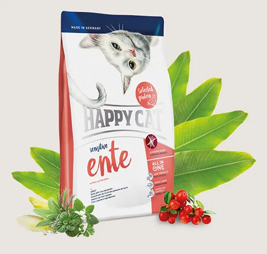 Happy Cat Sensitive Ente - Пълноценна Храна за Котки над 1г. с Патешко Месо - 0.3кг.,1.4кг.