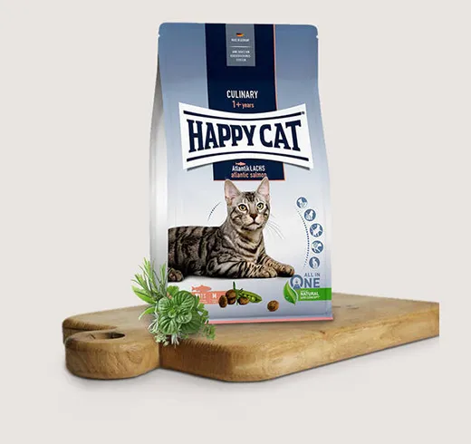 Happy Cat Culinary Atlantik Lachs - Вкусна Храна за Котки над 1г. с Атлантическа Сьомга - 0.3кг.,1.3кг.,4кг.