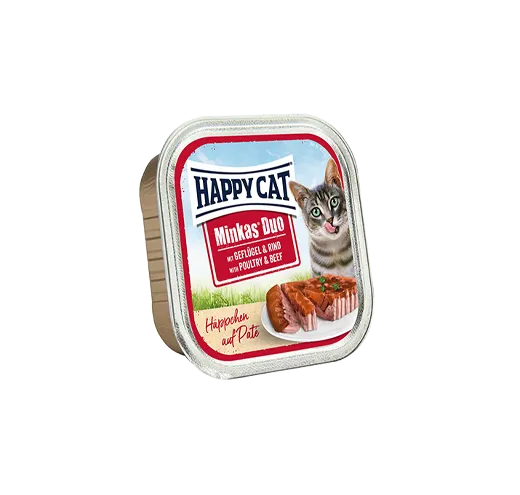 Happy Cat Duo Poultry and Beef - Вкусни Хапки в Желе Върху Пастет с Пиле и Говеждо месо - 100гр.
