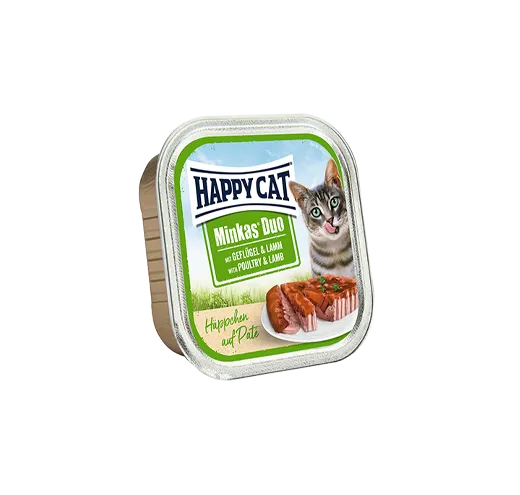 Happy Cat Duo Poultry and Lamb - Вкусни Хапки в Желе Върху Пастет с Пиле и Агнешко месо - 100гр.