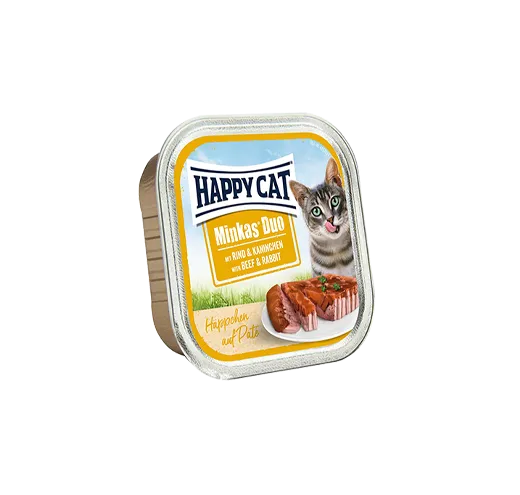 Happy Cat Duo Beef and Rabbit - Вкусни Хапки в Желе Върху Пастет с Говеждо и Заешко месо - 100гр.