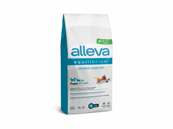 Alleva® Equilibrium Sensitive Ocean Fish Puppy All Breeds - суха храна с океанска риба за подрастващи кученца /1-12месеца/ от всички породи - 12кг.