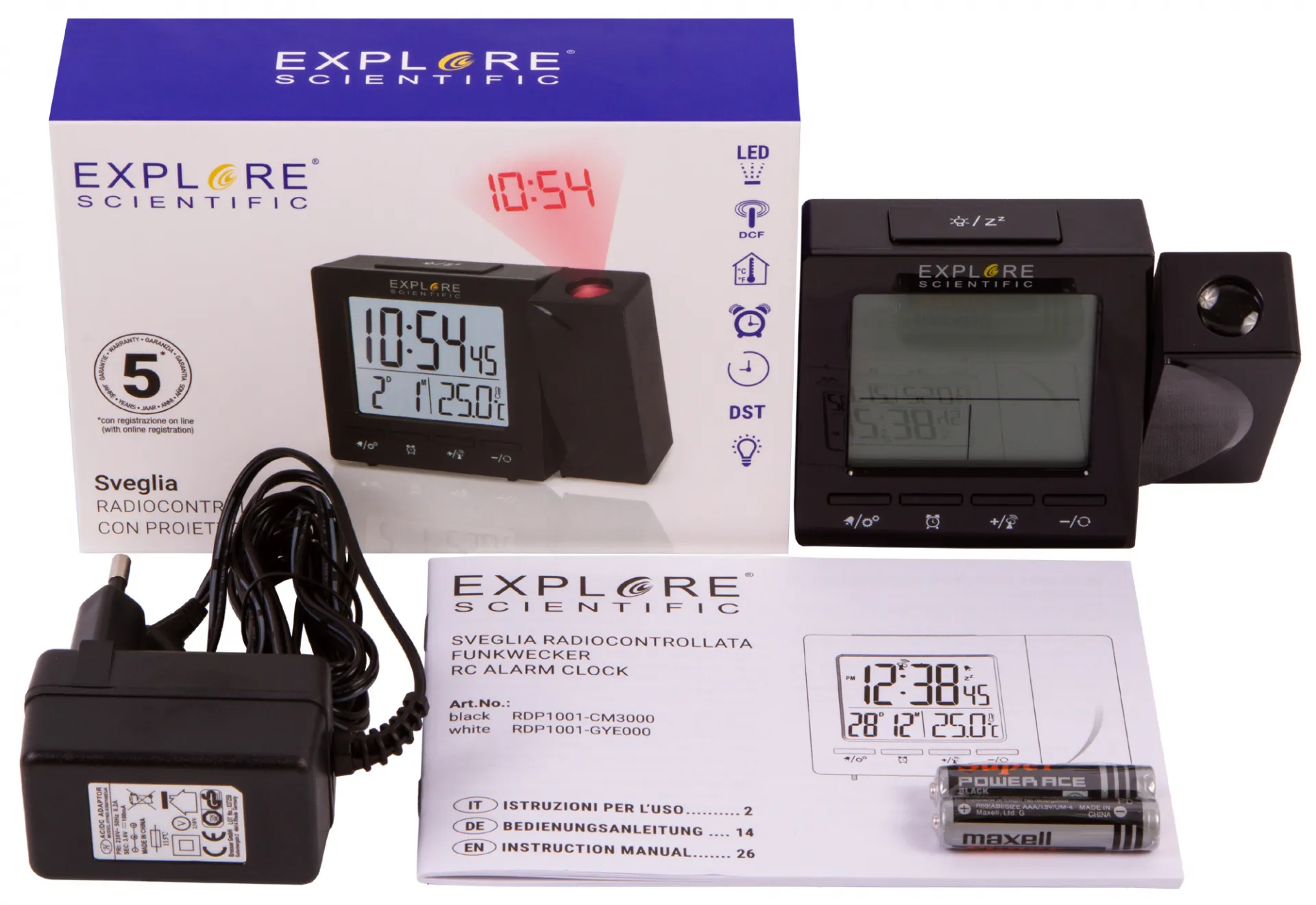 Цифров прожекционен часовник RC Explore Scientific с показател на температурата на закрито, черен 3