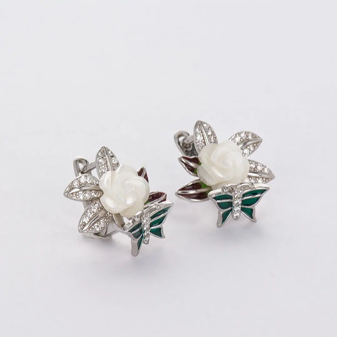 Сребърни обеци цвете с пеперуда La Ricciotti 1