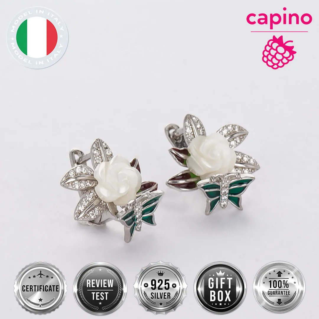 Сребърни обеци цвете с пеперуда La Ricciotti 4
