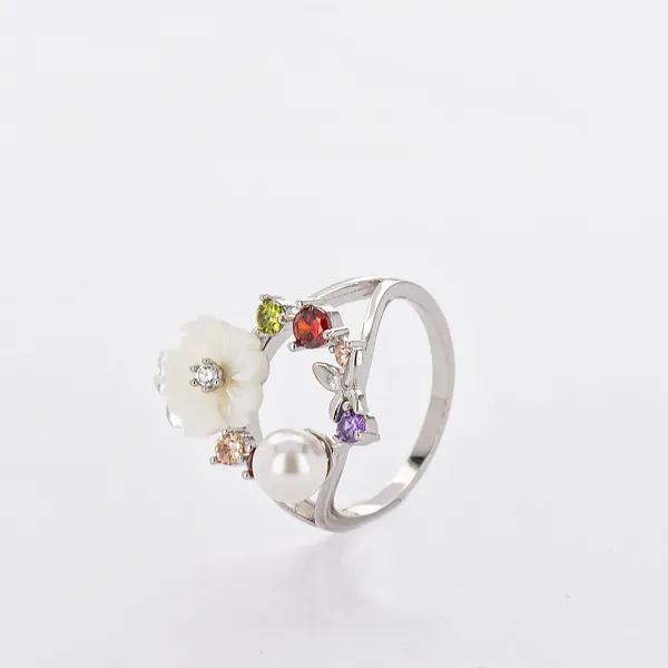 Сребърен пръстен цвете с перла Federigo 1