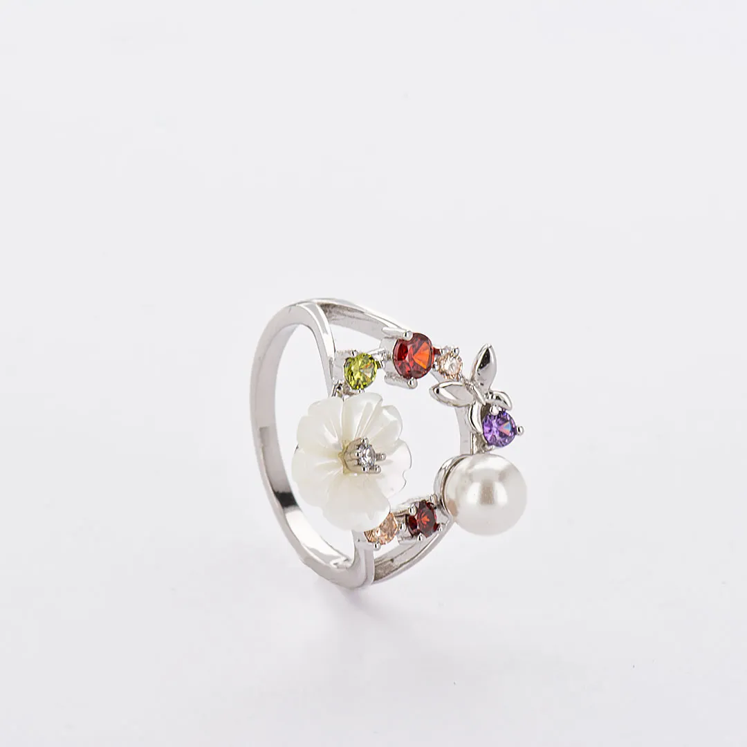 Сребърен пръстен цвете с перла Federigo 3