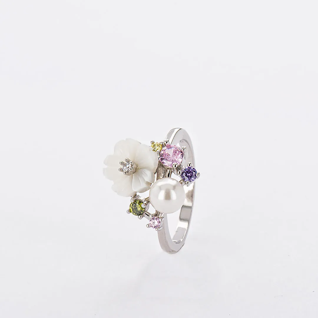 Сребърен пръстен перла с цвете Benedetto 1