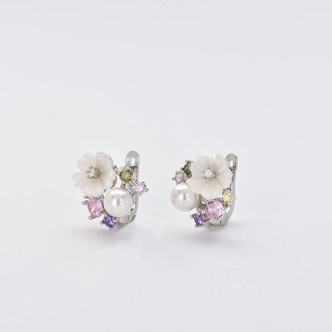 Сребърни обеци перла с цвете Perlina 3
