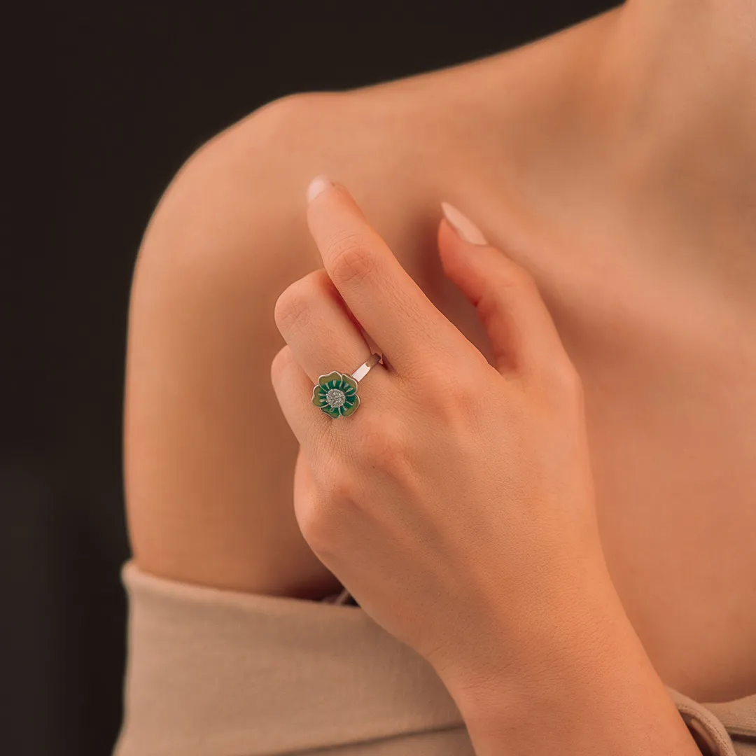 Сребърен пръстен зелено цвете La Benedetto 2