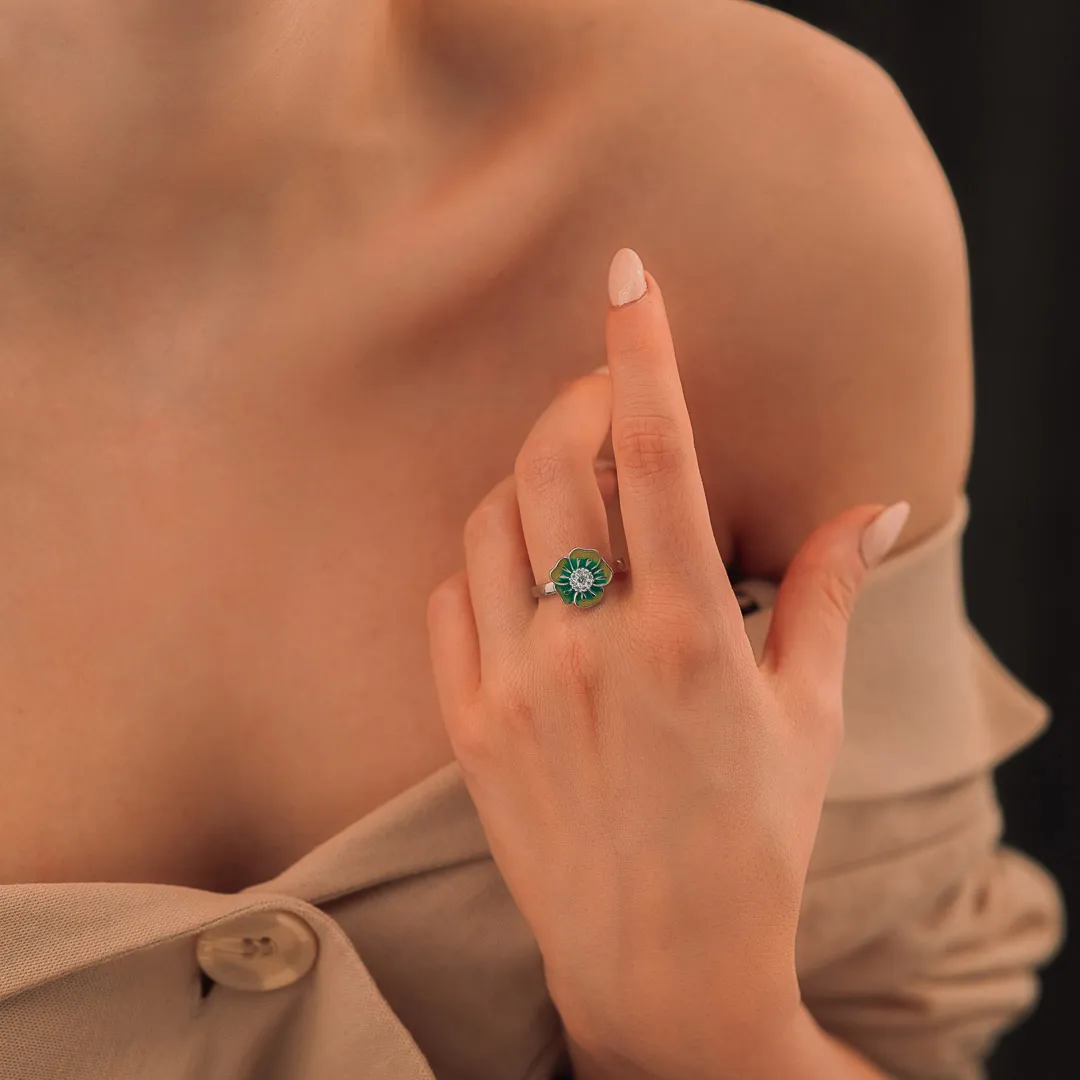 Сребърен пръстен зелено цвете La Benedetto 3