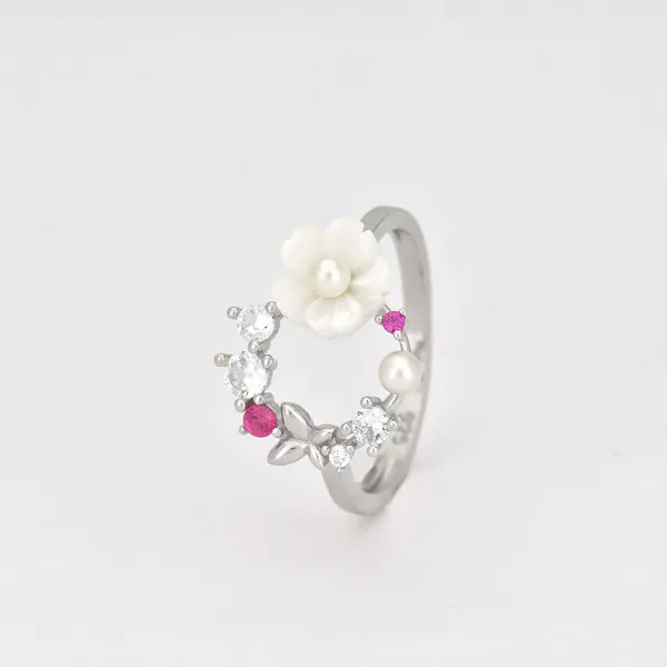 Сребърен пръстен цвете с перла Gino 1